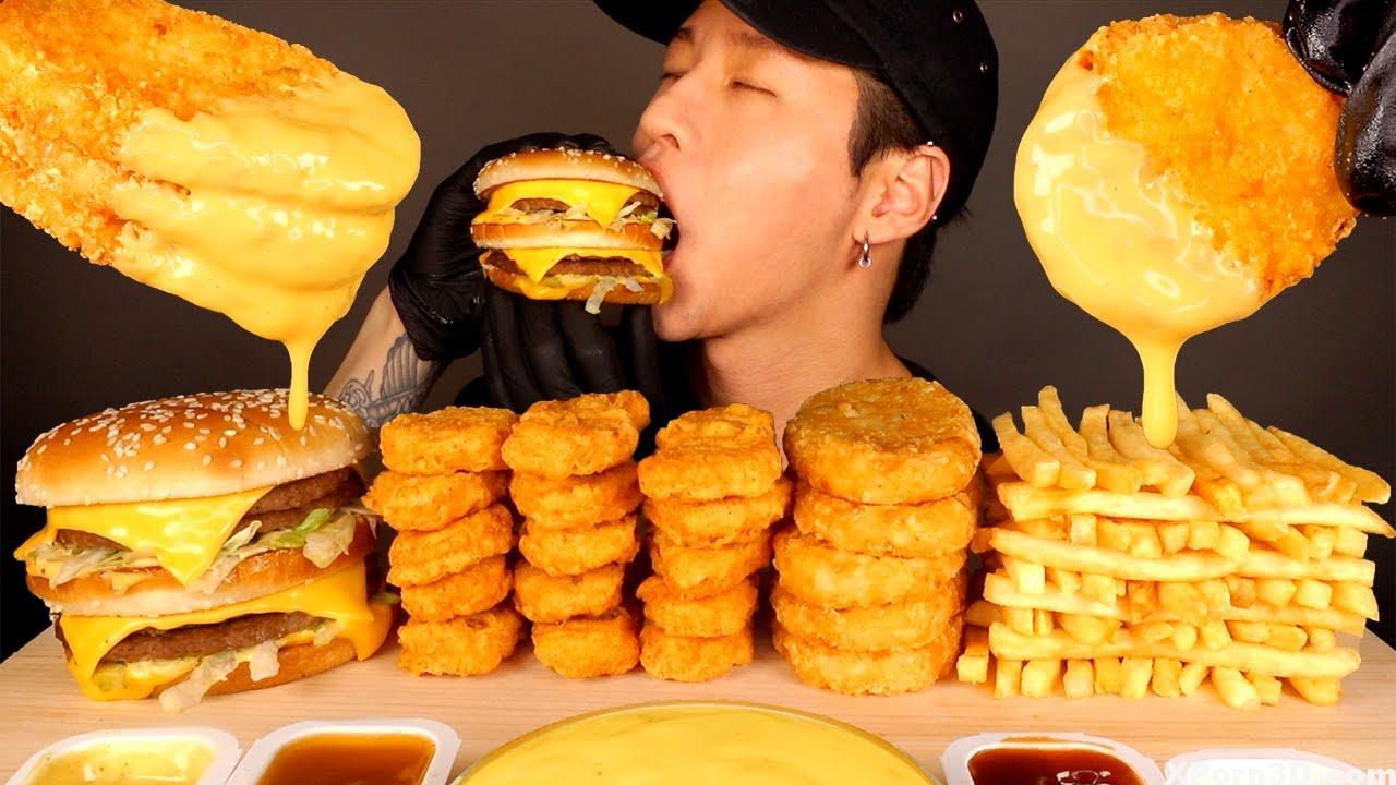 ASMR MUKBANG DOUBLE BIG MAC & CHEESY HASH BROWNS & CHICKEN NUGGETS (No Speaking) EATING SOUNDS